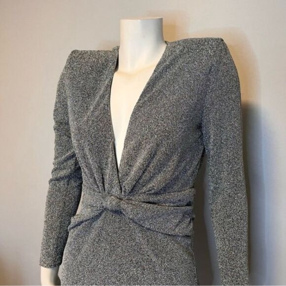 NWT Zara Mini Silver Dress With Metallic Thread Bloggers Favorite Size L - Picture 2 of 11